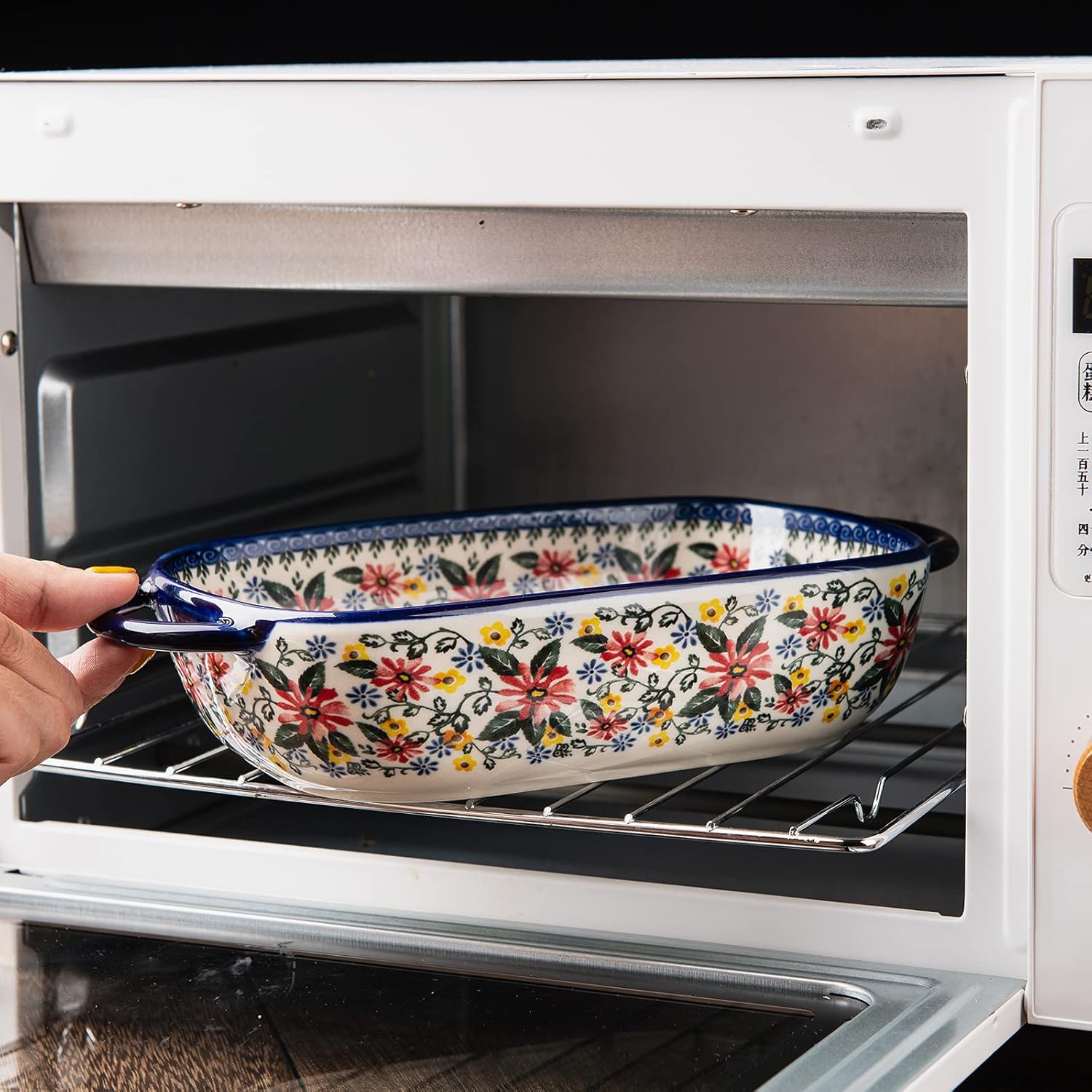 Baking Dish Ceramic Baking Pan Blue Casserole Dish Rectangular Baking Set 2pcs Bakeware Sets Lasagna Pan Baking Dishes for oven (Exotic Daisy)