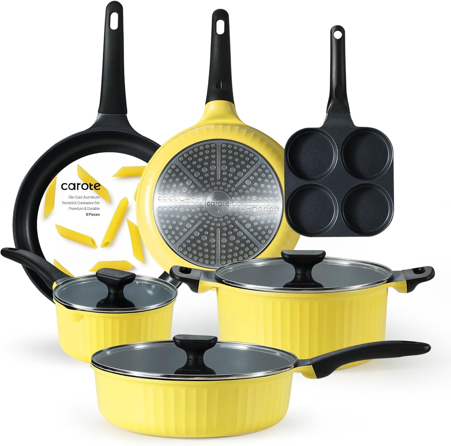 CAROTE 18Pcs Nonstick Ceramic Cookware Set, PFAS/PFOA Free, Cream White Pots and Pans Set Non Stick, Non-toxic Cookware,Kitchen Cooking Pan Set, Large Capacity