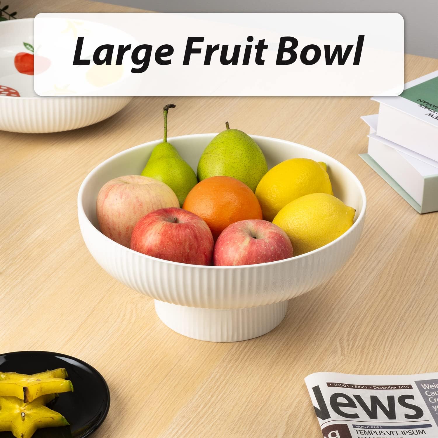 Ceramic Fruit Bowl with Draining Holes, 10" Large Fruit Basket with Multifunctional Removable Pedestal, Decorative Fruit Bowl for Table Countertop, Fruit and Vegetable Holder, White