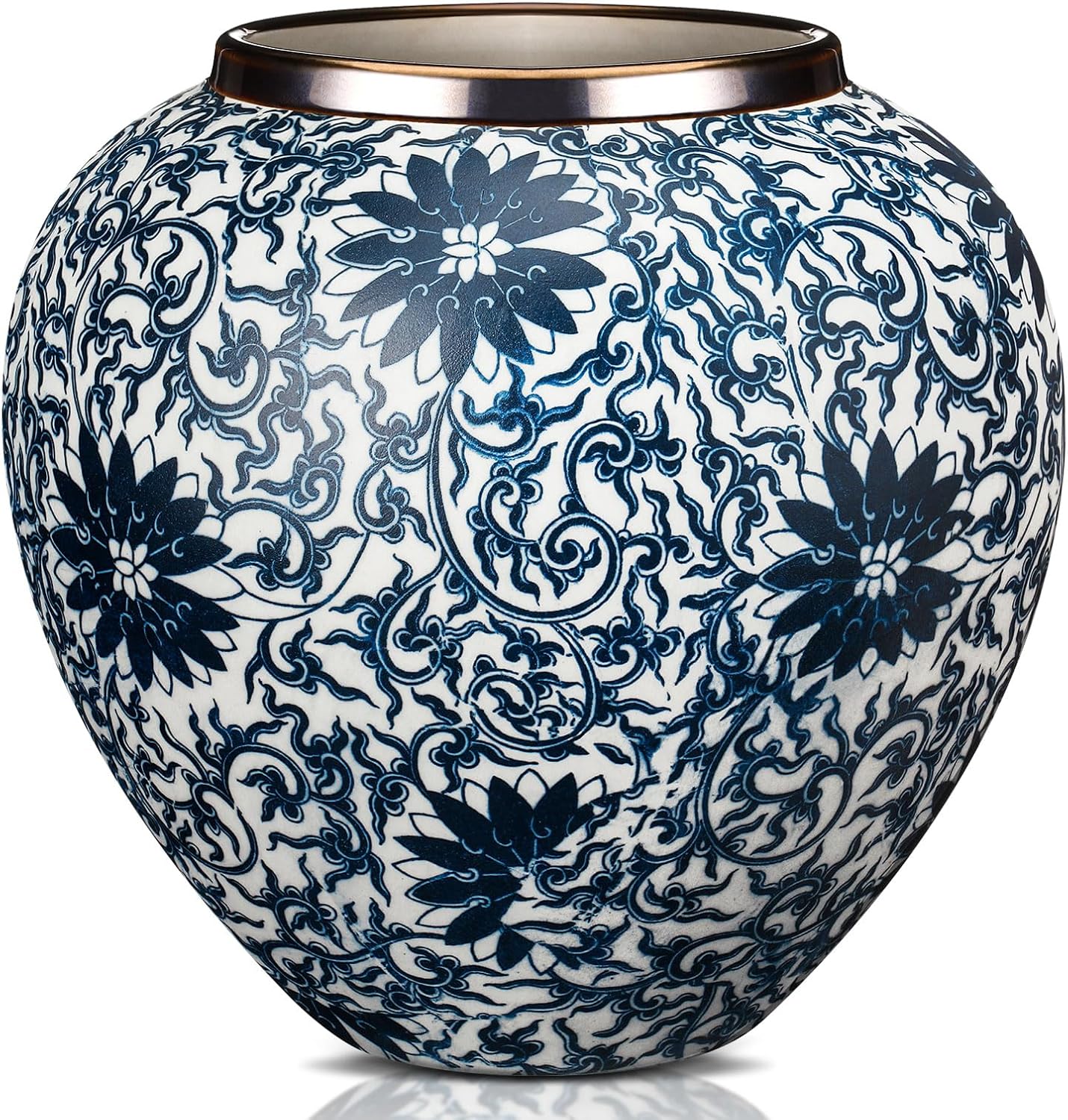 Blue and White Vases Ceramic Vintage Flower Vase 8. 27" H Terracotta Floral Round Rustic Pottery Large Vase for Home Cottage Decor Centerpieces Living Room Decoration(Chrysanthemum)