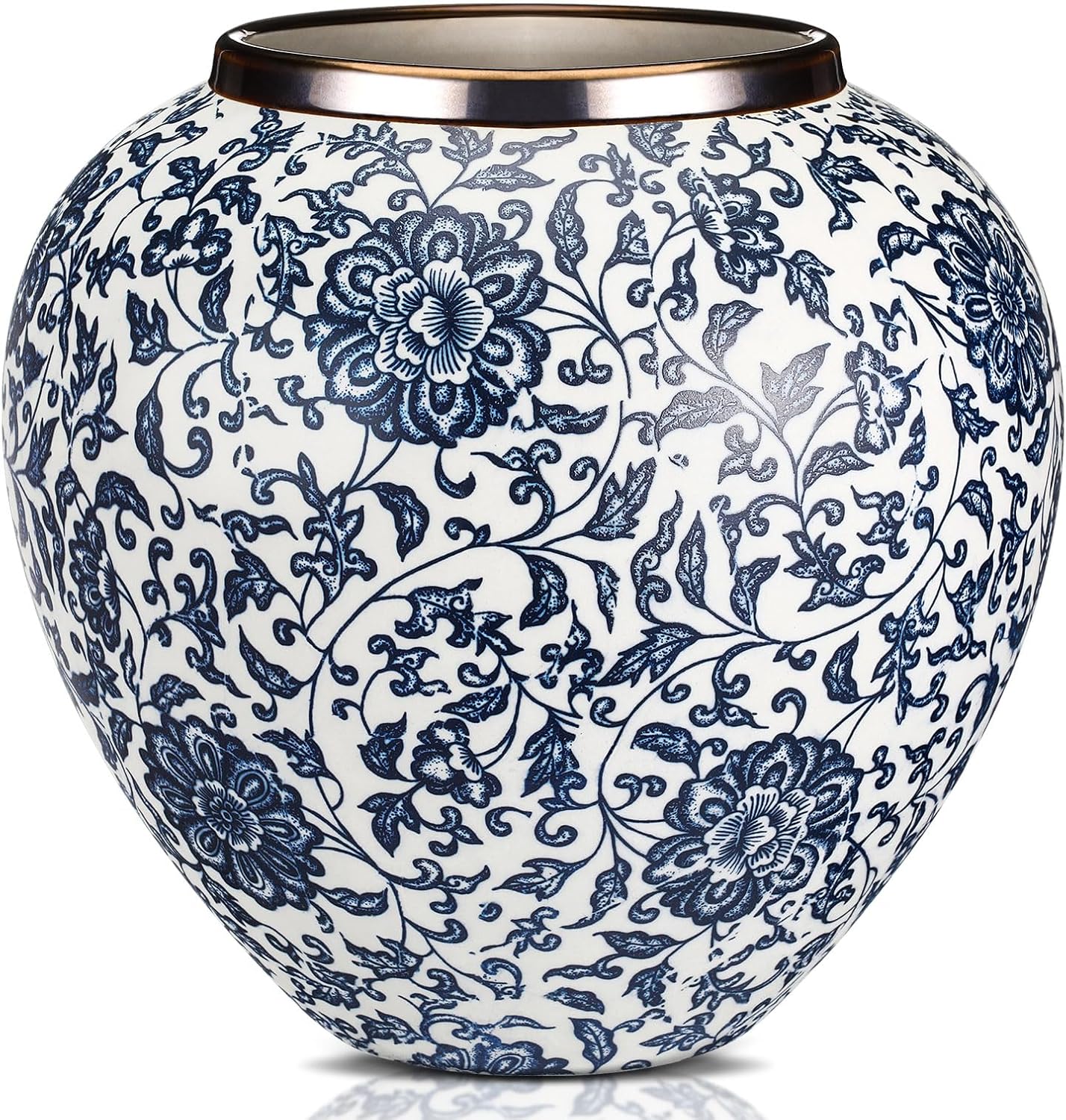 Blue and White Vases Ceramic Vintage Flower Vase 8. 27" H Terracotta Floral Round Rustic Pottery Large Vase for Home Cottage Decor Centerpieces Living Room Decoration(Chrysanthemum)